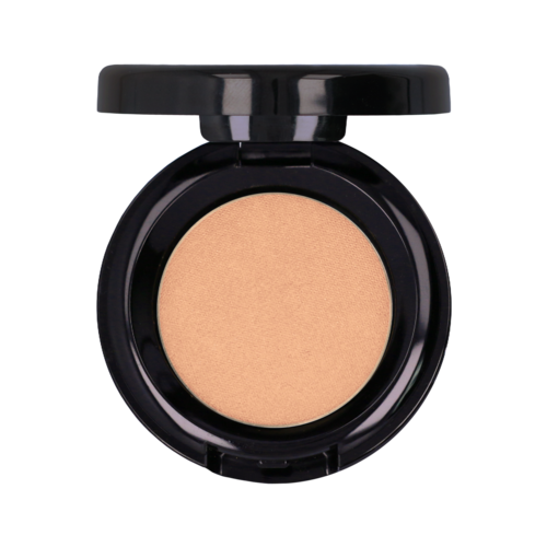 Ein Make-up-Compact mit hellbeigem Puder und schwarzem Deckel.