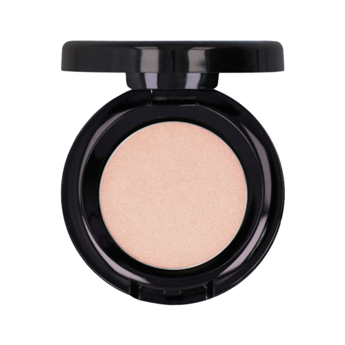 Ein runder Behälter mit schwarzem Deckel enthält hellbeiges Puder, wahrscheinlich Make-up oder Highlighter.