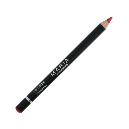 Czarna kredka do ust z białym napisem "Lip Liner" i "Maria" oraz jasnoróżowym końcem.