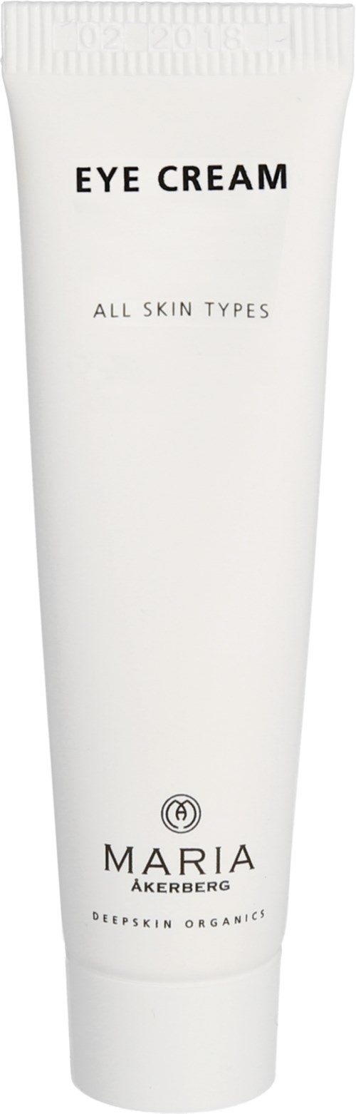 En vit tub märkt ögonkräm som passar alla hudtyper, av Maria Åkerberg, Deep Skin Organic.
