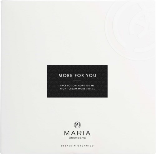 A skincare product box featuring face lotion and night cream, with branding from Maria Åkerberg and Deep Skin Organics.