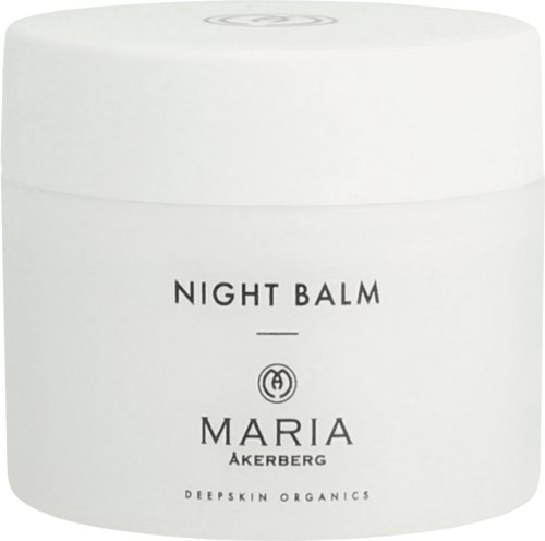 En vit burk märkt Night Balm från Maria Akerberg, skapad av Deepskin Organics.