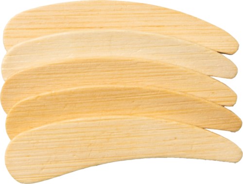 Five wooden paddle pops stacked on each other with pointed ends.
