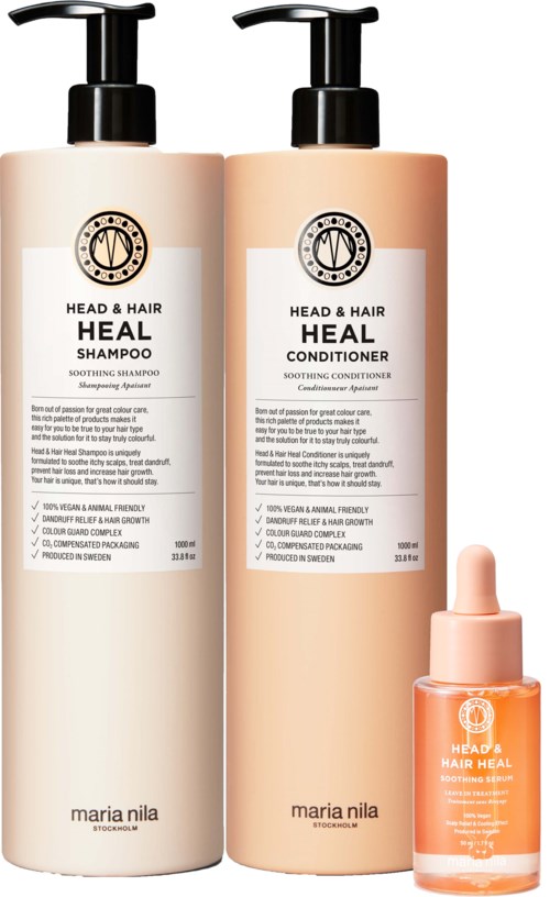 maria nila Head & Hair Heal Bundle Shampoo 1000 ml & Conditioner 1000 ml & Serum 50 ml