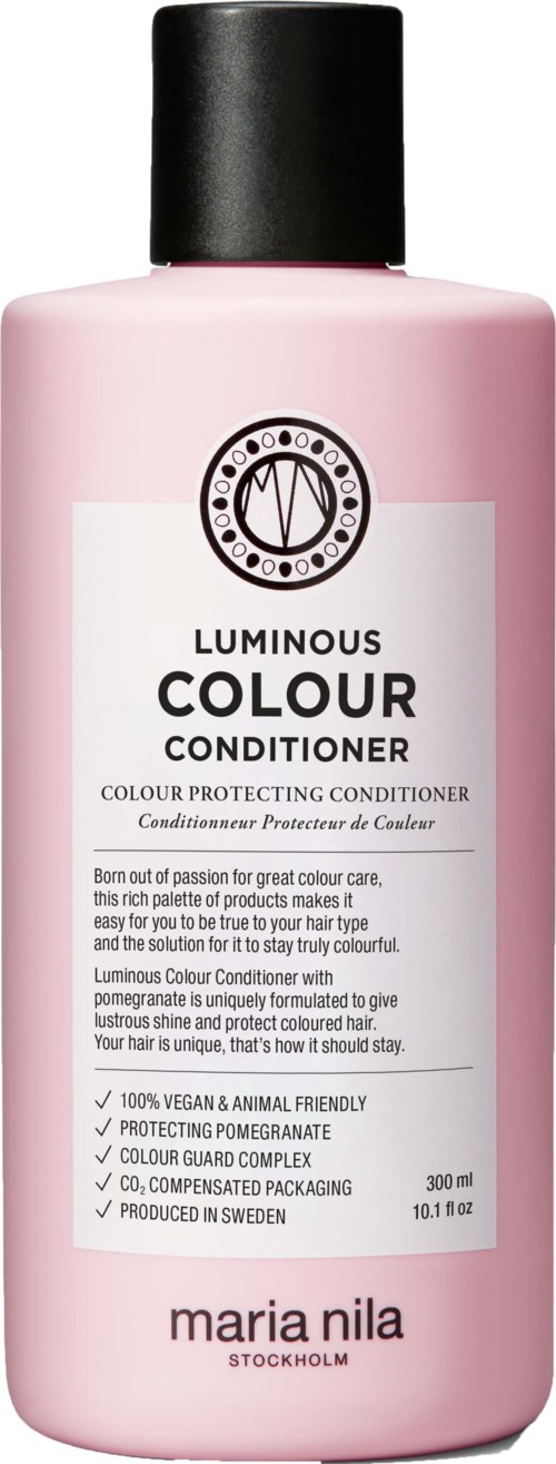 Rote Flasche mit Maria Nila Luminous Colour Conditioner für Haarschutz und Glanz.