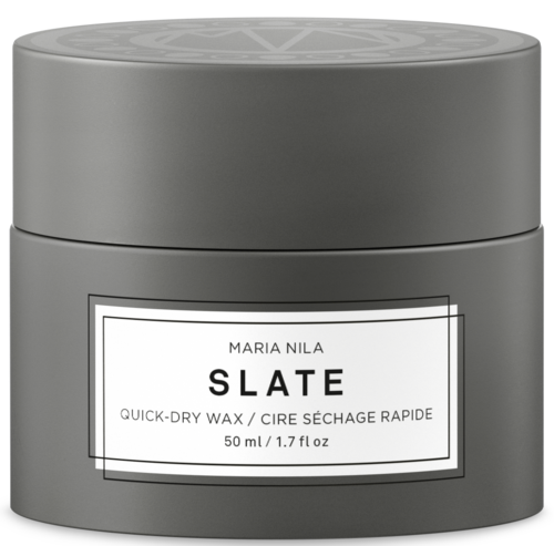 Grå behållare märkt Maria Nila Slate quick-dry wax med 50 ml kapacitet.
