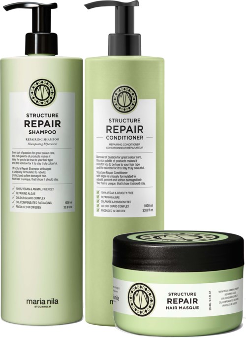 maria nila Structure Repair Bundle Shampoo 1000 ml & Conditioner 1000 ml & Masque 250 ml