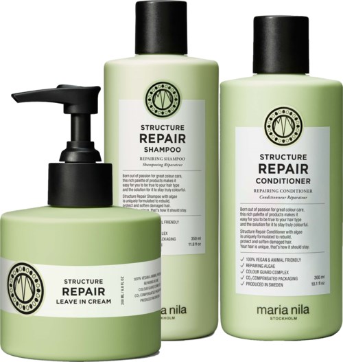 maria nila Structure Repair Bundle Shampoo 350 ml & Conditioner 300 ml & Leave-in Cream 200 ml