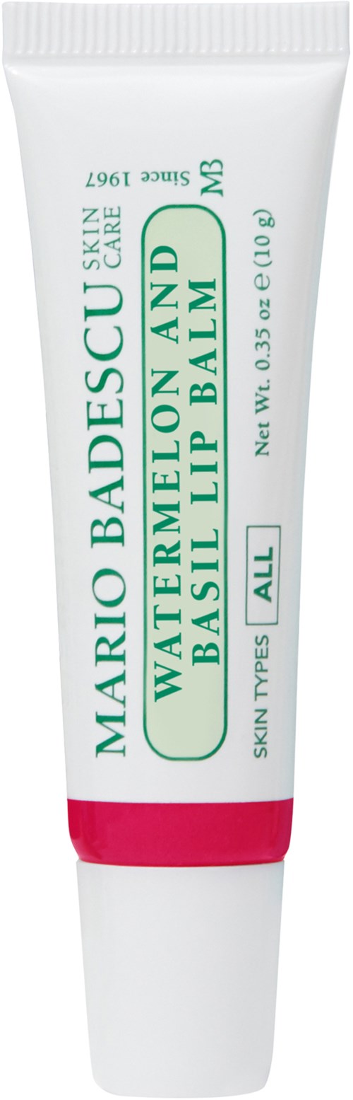 En tub med Mario Badescu hudsalva med basilika doft, lämplig för alla hudtyper, 0,35 oz. Ger mjuka läppar.