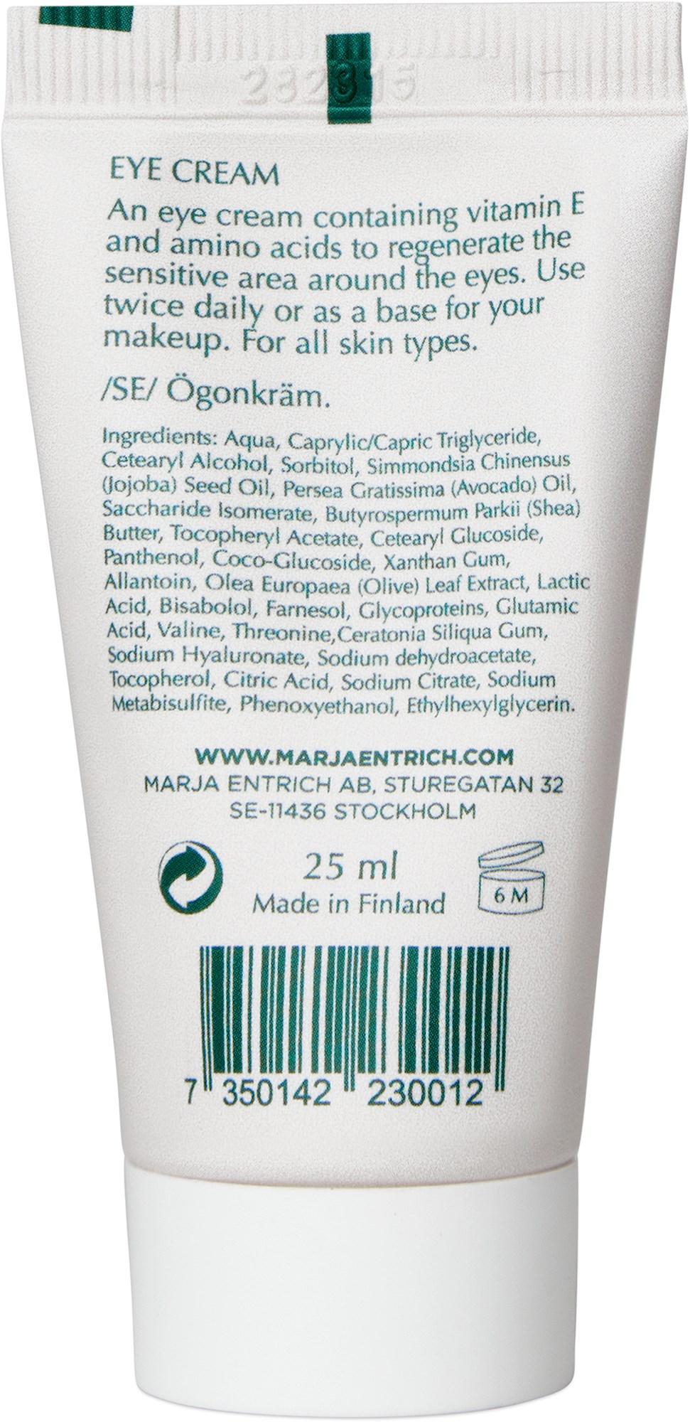 Крем для кожи вокруг глаз Marja Entrich Eye Cream разглаживающий, с гиалуроновой кислотой, 25 мл — фото 2
