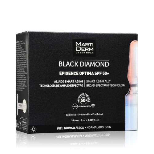 Black Diamond hudvårdsbox med en ljus tub, SPF 50+ skydd, för normal till torr hud, av MartiDerm.