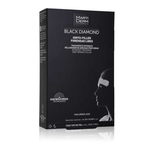 En mörk låda med vit text visar en kvinnas silhuett. Den marknadsför en hudvårdsprodukt för djupa rynkreparationer.