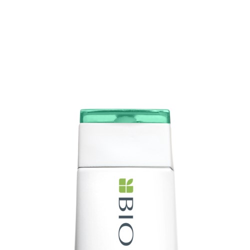 En hvit flaske med grønt lokk og teksten 'BIO' og en bladlogo.