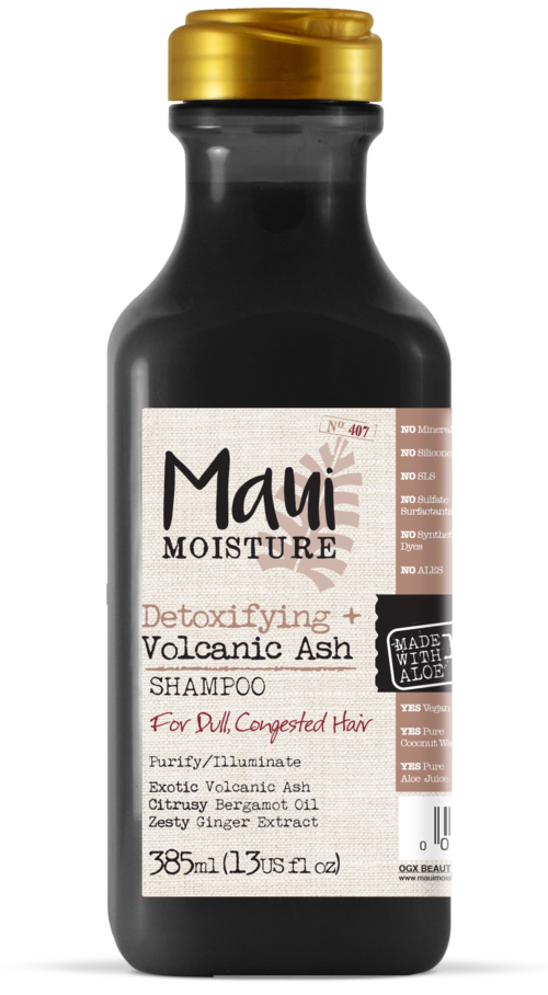 Sampoonipullo nimeltä 'Maui Moisture' ja sisältää detoxifyinga vulkaanista tuhkaa ja inkiväärituoksua tylsälle hiukselle.