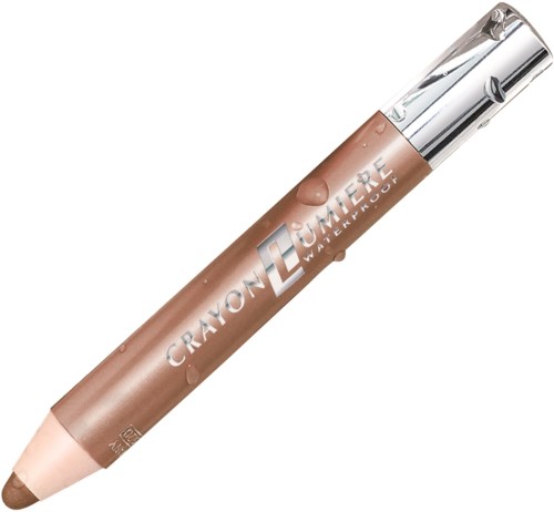 Meikkituote, joka muistuttaa lyijykynää, beige- ja hopeasävyinen, merkinnällä "Crayon Lumière".