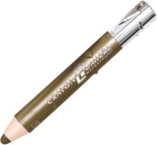 Meikkikynän muotoinen peiteaine, kultainen ja hopeanvärinen, korkki, merkinnällä "Crayon Counter Luxe".