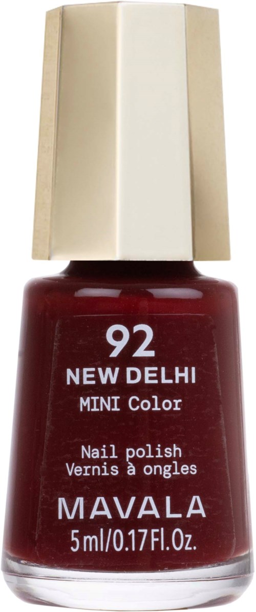 Eine Flasche roter Nagellack mit der Nummer 92 New Delhi Mini Color von Mavala.