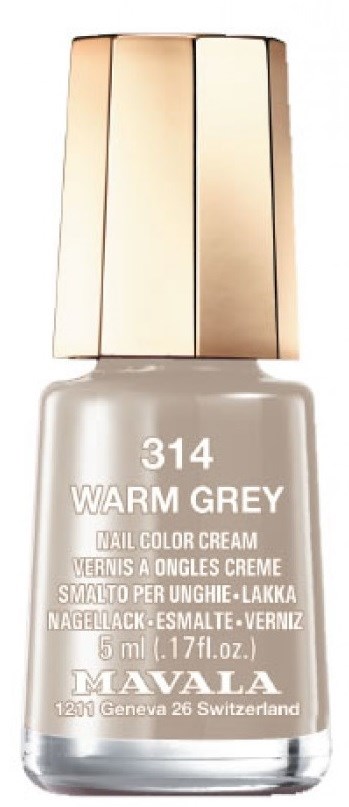 Mavala-merkkinen kynsilakka, nimeltä 'WARM GREY 314', kulttinokalla.