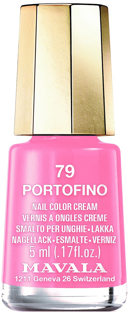 Pink nagellackflaska med guldlock, märkt 'Portofino' av Mavala, 5 ml.