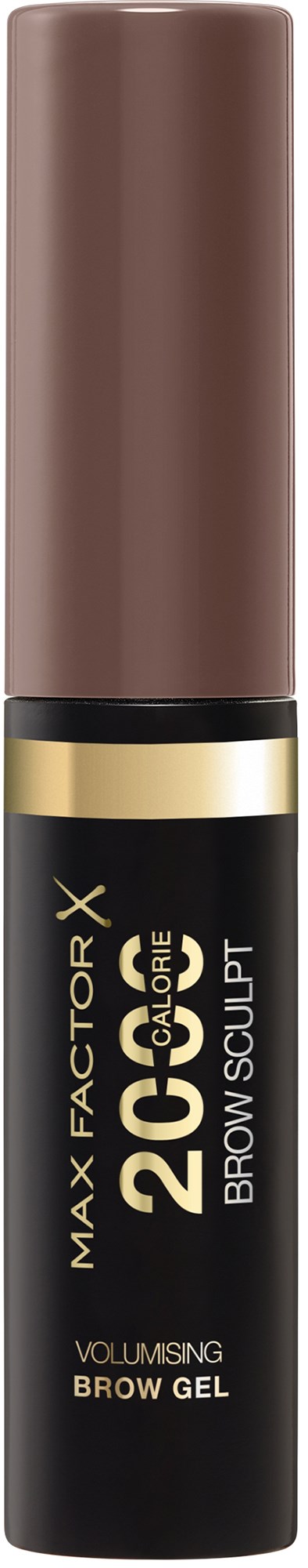 En bryngel i svart tube med gullbånd, merket Max Factor Brow & Care Sculpt, volumøkende.
