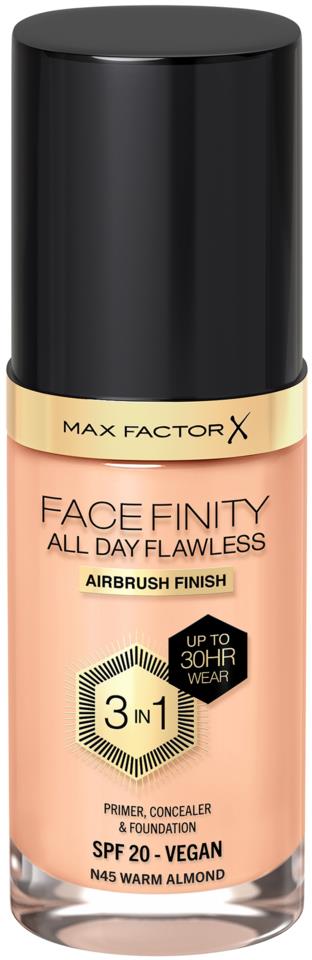 Max Factor Facefinity All Day Flawless 3 In 1 Foundation 45 Warm Almond