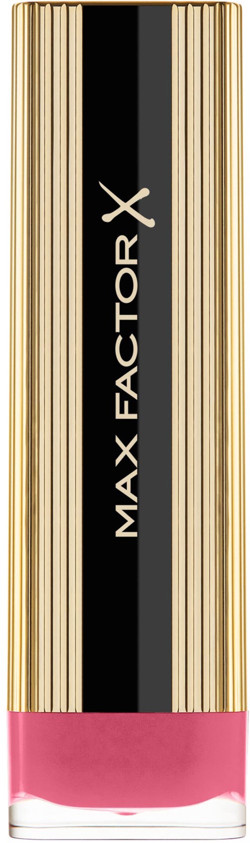 Max Factor X leppestift med gullstriper og rosa farge nederst.