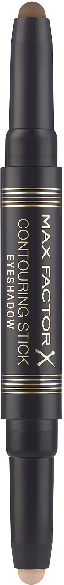 En svart øyenbrynsblyant med gullstriper, merket "Max Factor" og "Concealing Stick," designet for sminke.