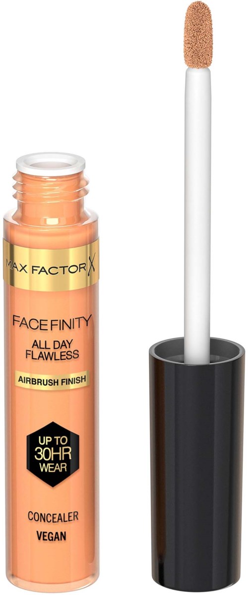Leppgloss med svampapplikator, merket Max Factor Face Finity, vegansk, varer opptil 30 timer.