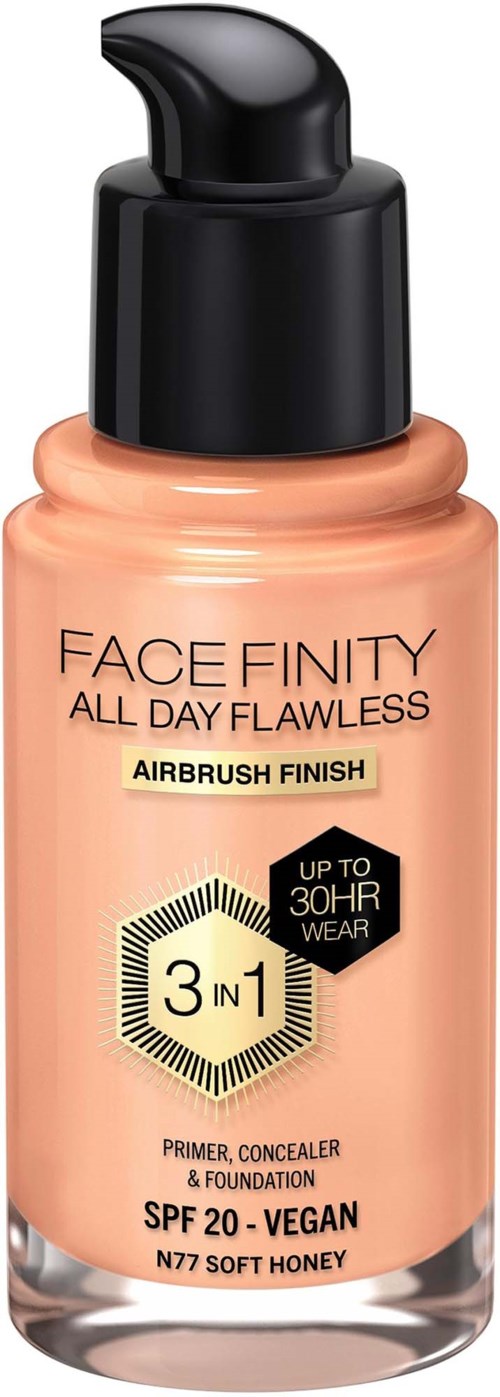 Max Factor Facefinity All Day Flawless 3in1 Liquid Foundation N77 Soft Honey