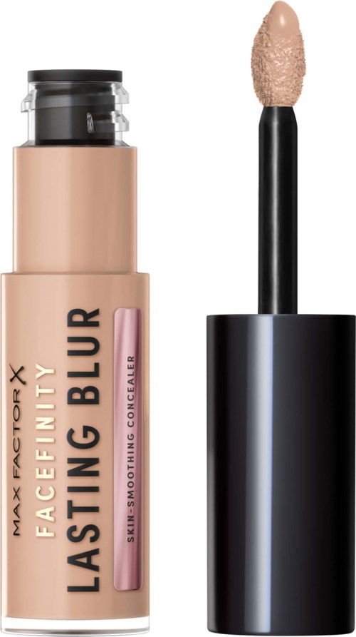 Meikkipeite, jossa musta korkki ja beige etiketti, jossa lukee Max Factor Facefinity Lasting Blur.