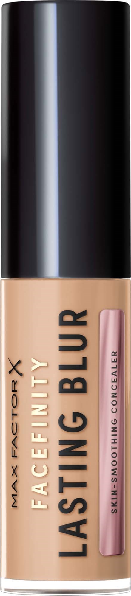 Max Factor X Facefinity Lasting Blur ihohuokosten tasoitusvoide, tumma korkki ja beige pullo.
