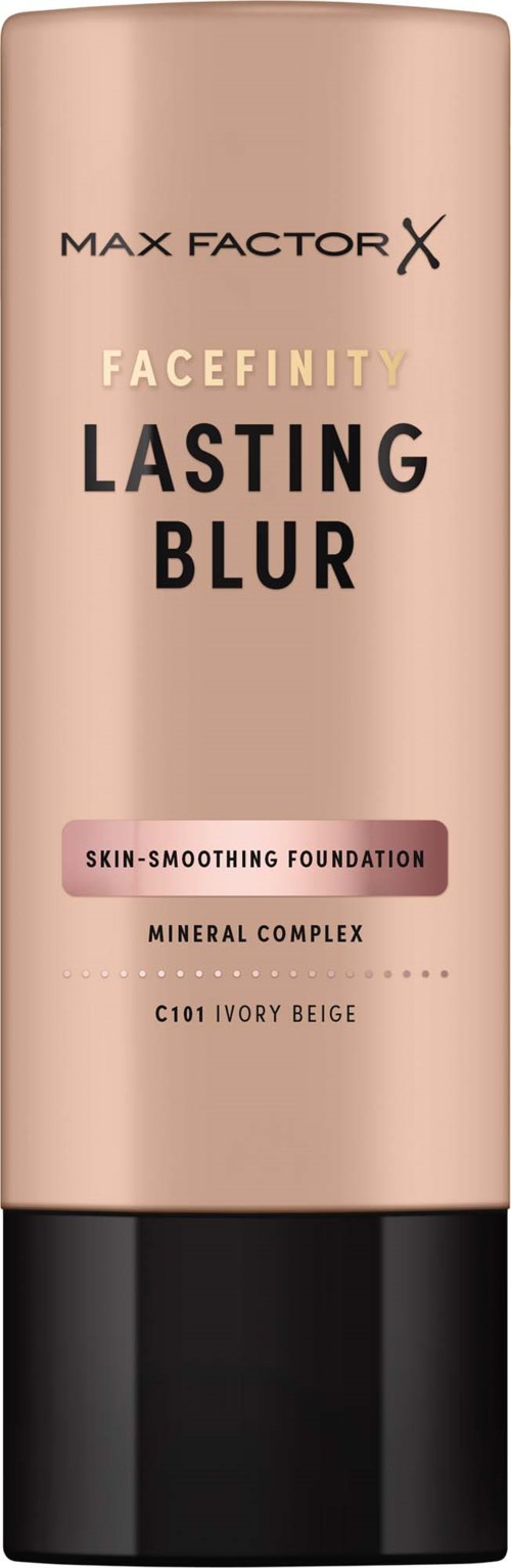 Max Factor X Facefinity Lasting Blur foundation in Ivory Beige bottle with pink label and black cap.