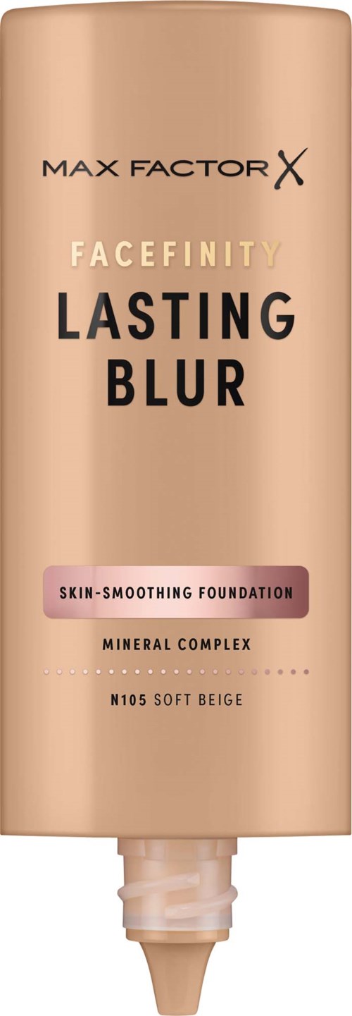 Beige tube of Max Factor Facefinity Lasting Blur foundation with a twist-up applicator.