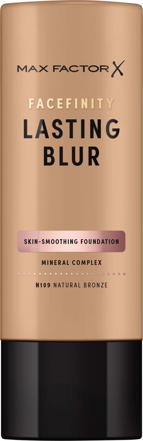 Max Factor Facefinity Lasting Blur foundation bottle in beige with black cap.