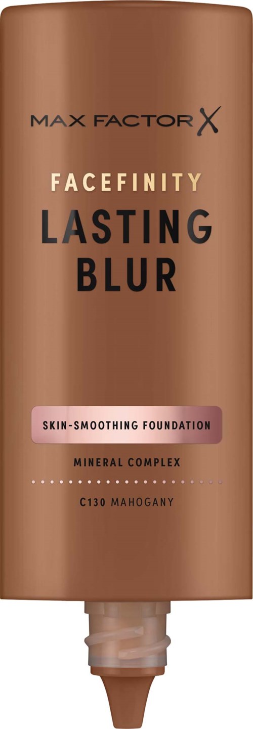 A bottle of Max Factor Facefinity Lasting Blur foundation in a brown tube with a beige cap.