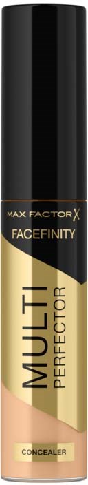 A black and gold cylindrical tube labeled "Facefinity Multitouch Perfect Concealer" and "Max Factor X".