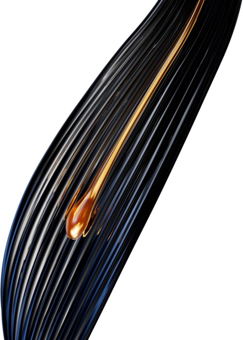 Et nærbilde av en glatt svart overflate med gullstriper, som ligner på et moderne, elegant design.