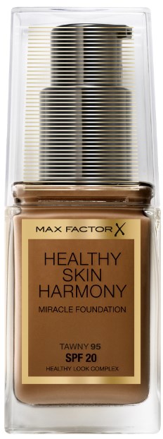 En foundationflaske merket 'Healthy Skin Harmony' med SPF 20, designet for et naturlig utseende.