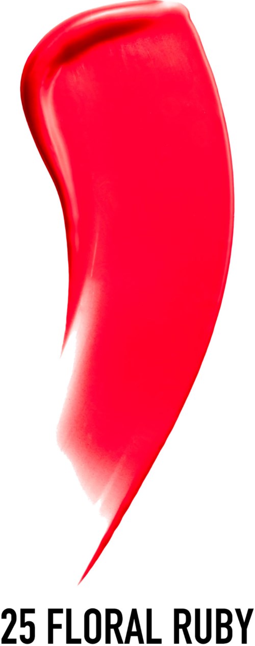 Ett rött läppstiftststöt med etiketten "25 FLORAL RUBY" längst ner.