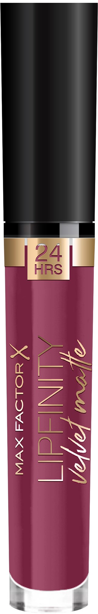 Livfullt läppstift i rör märkt Max Factor, LongWear Velvet MATT, håller i 24 timmar.