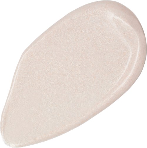 En beige sminkbøtte med dråpeform og glatt overflate.