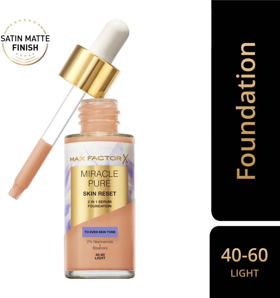 Max Factor Miracle Pure 2in1 Skin Reset Serum Foundation 40-60 Light ...
