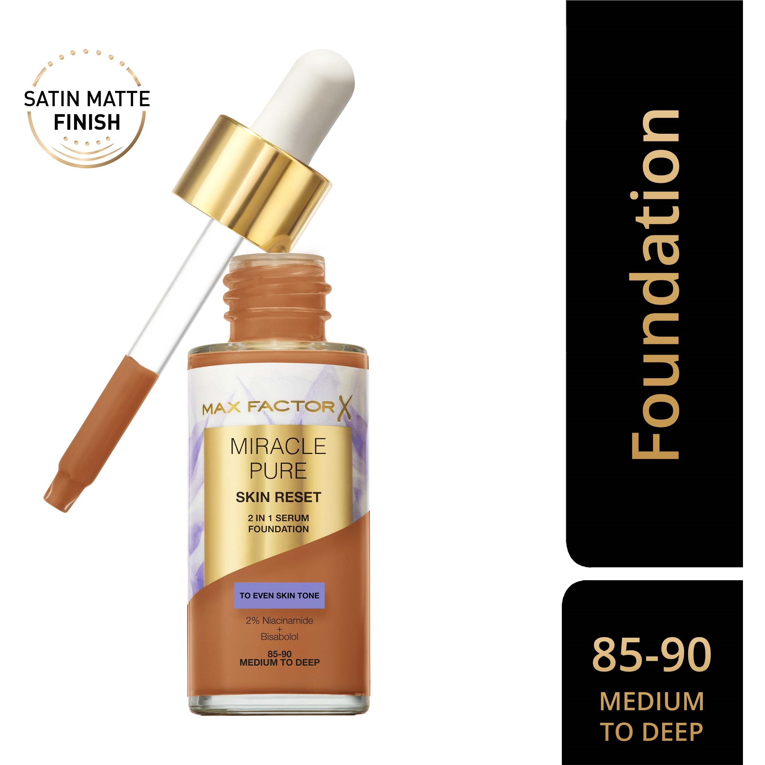 Alternativ bild 1 för Max Factor Miracle Pure 2in1 Skin Reset Serum Foundation 85-90 Medium