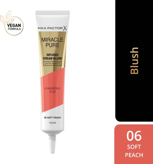 Ruiskehu scorchr, nimeltä Miracle Pure, persikan värinen ja sisältää hyaluronihappoa, vegaaninen. Satin-matta.