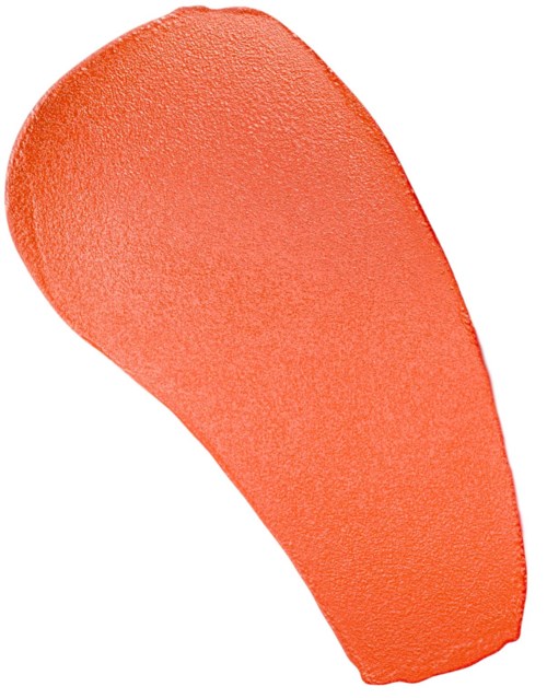 Een heldoranje, druppelvormige make-up spons met een gestructureerd oppervlak.