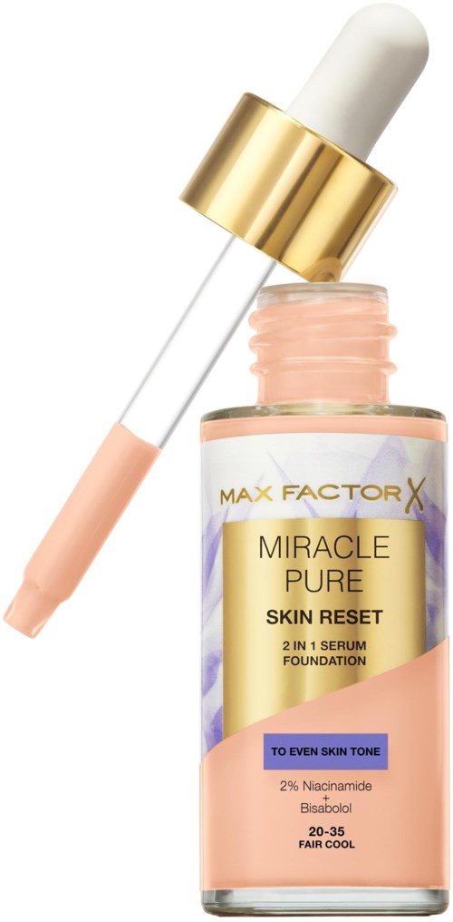 Ihonhoitopullokka, jossa lukee 'Miracle Pure Skin Reset' tasaisempaan ihonväriin.