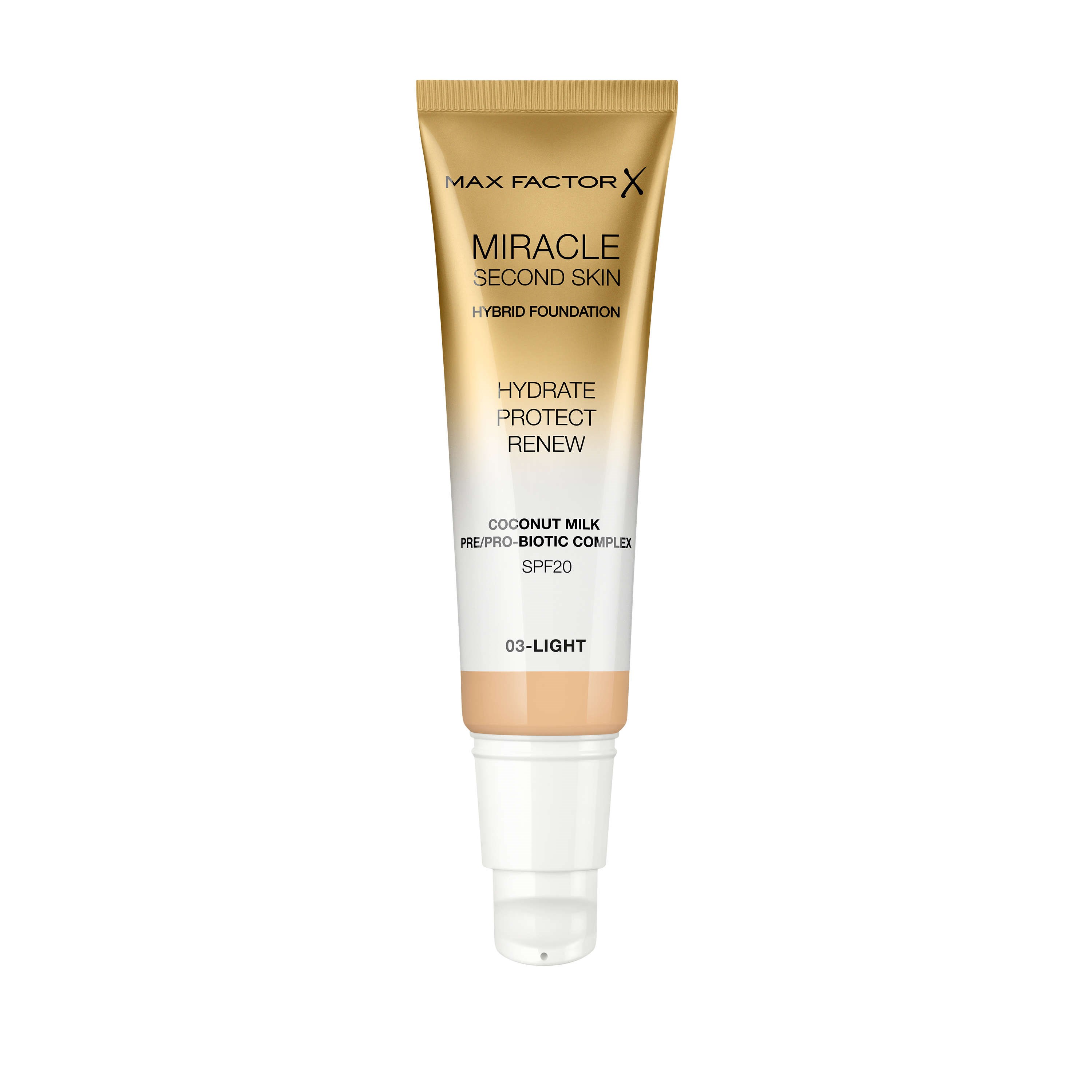 Alternativ bild 1 för Max Factor Miracle Second Skin Hybrid Foundation 03 Light 30 ml