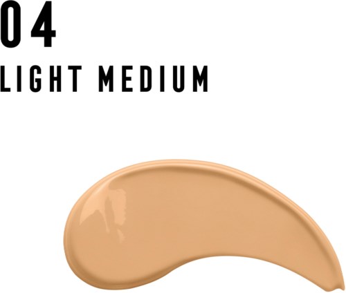 Nummer 04, lys medium nyanse, ser ut som en beige væske eller krem, del av en makeup- eller kosmetikkproduktlinje.