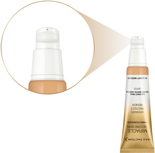 Nourishing foundation tube med pumpe, merket 'Max Factor Miracle Smooth', laget for sminke på huden.