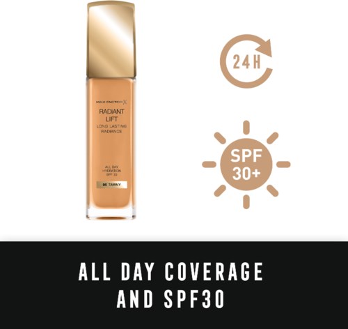 A bottle of foundation with 24-hour wear and SPF 30, offering all-day coverage and long-lasting radiance.